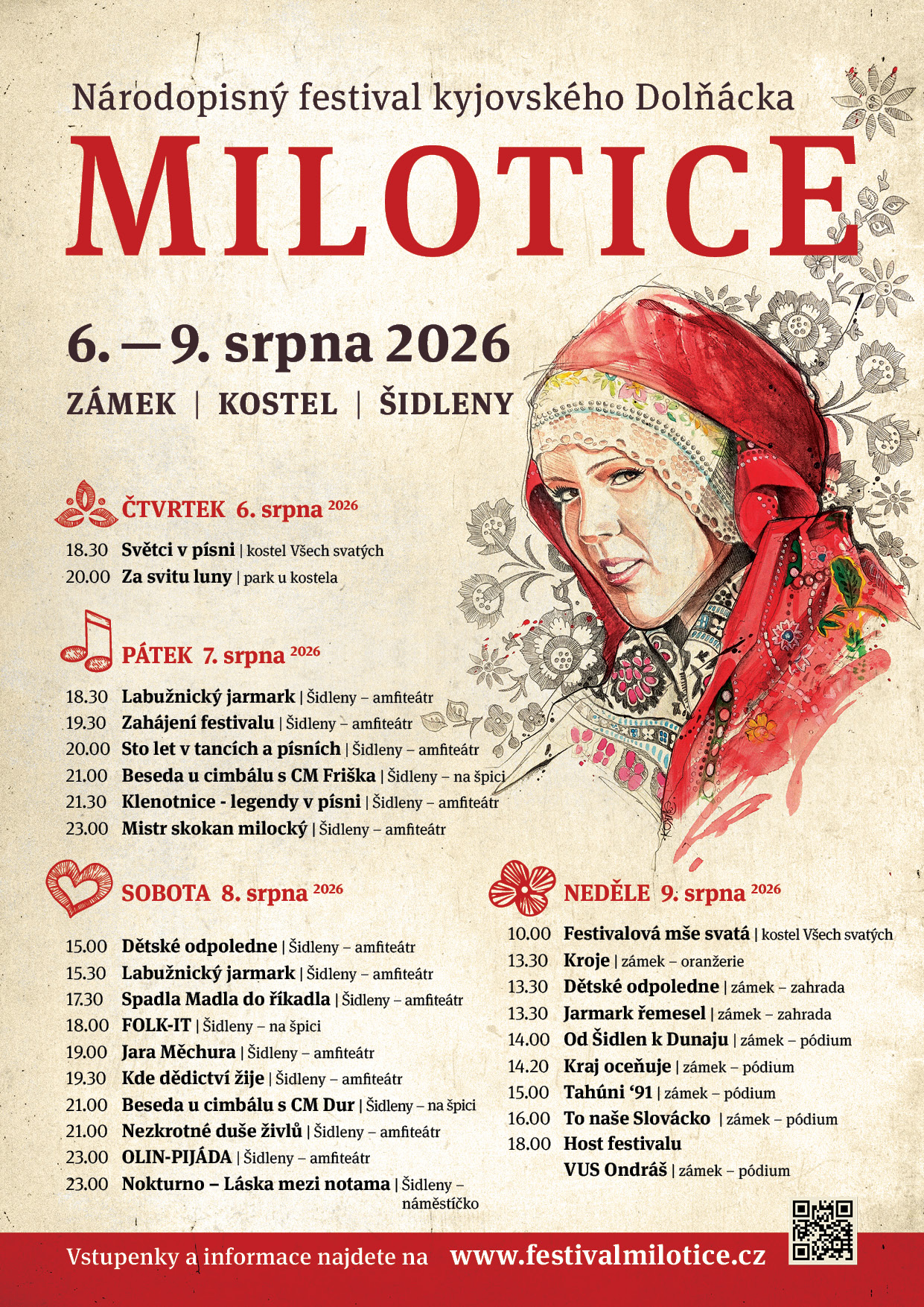Program Národopisného festivalu kyjovského Dolňácka v Miloticích 2026